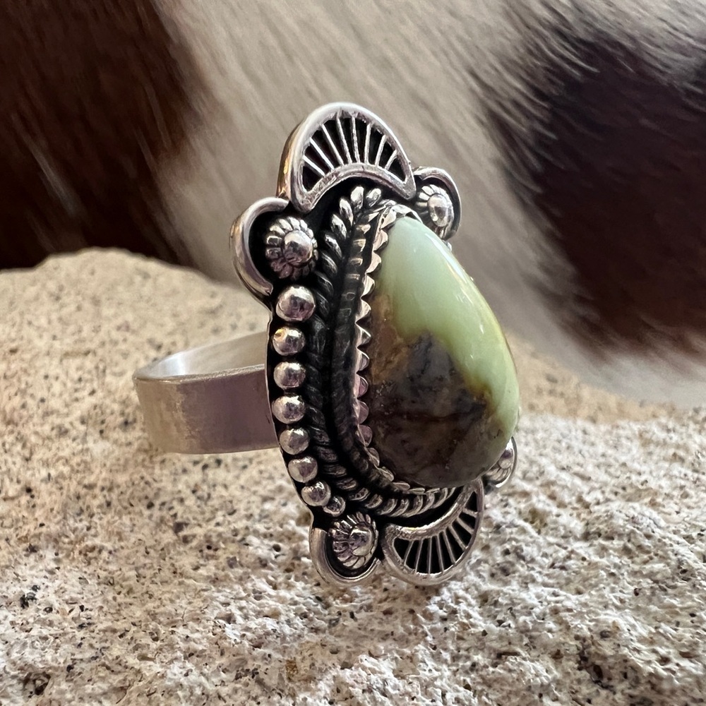 ❤️ Palomino Variscite Navajo Brushed Sterling Silver Decorative Adjustable Ring - Picture 4 of 12
